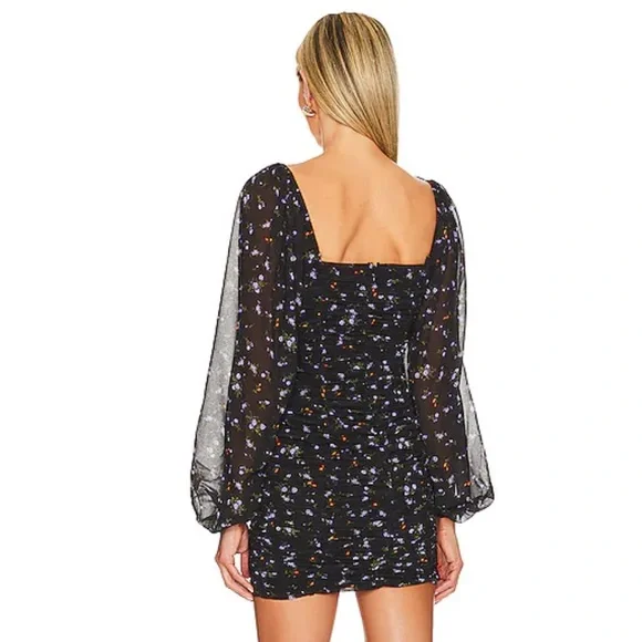 NWT More To Come Jaliyah Ruched Mini Dress in Black Floral from Revolve XS - Picture 2 of 5